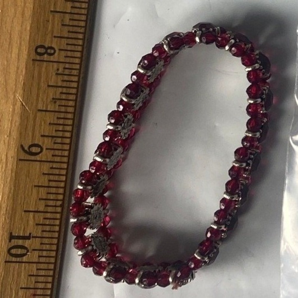 Sparkling Red Gemstone Beaded Bracelet Elastic Stretch Women's Fashion